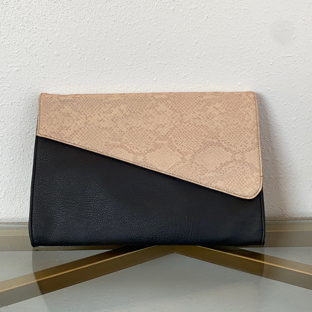 Black clutch with snakeskin print accent